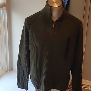 Mens Hunter Green mock ribbed sweater